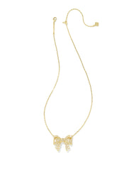 Krista Gold Bow Short Pendant Necklace in White Mix