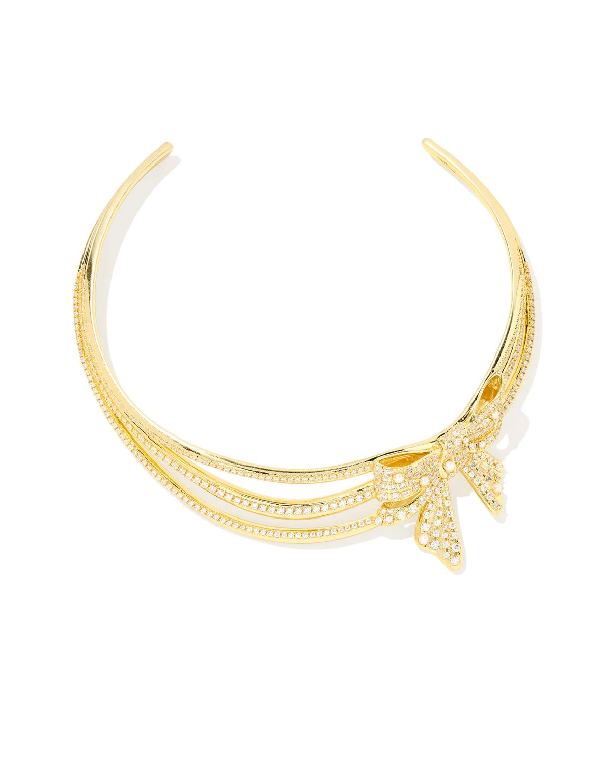 Krista Gold Bow Statement Necklace in White Mix