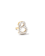 Letter B 14k Yellow Gold Single Stud Earring in White Diamond