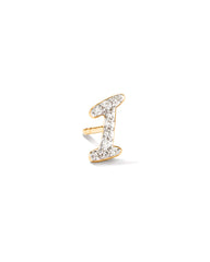 Letter I 14k Yellow Gold Single Stud Earring in White Diamond