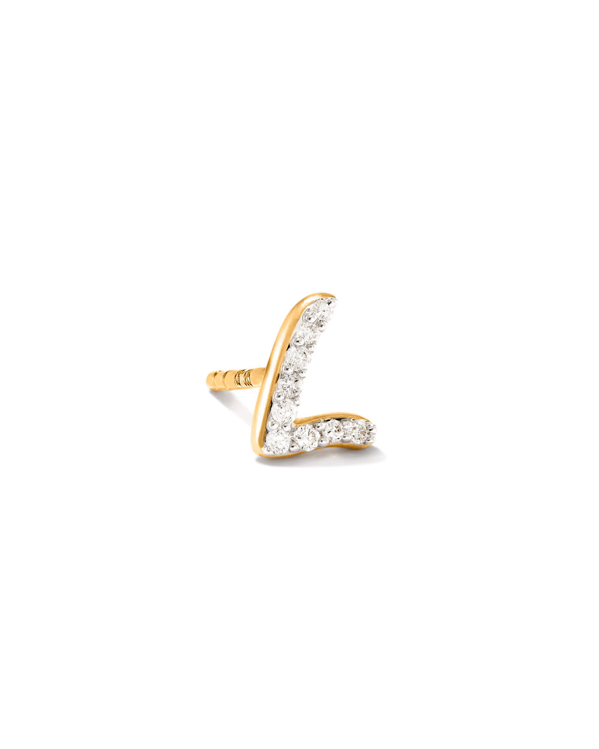 Letter L 14k Yellow Gold Single Stud Earring in White Diamond