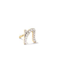 Letter N 14k Yellow Gold Single Stud Earring in White Diamond