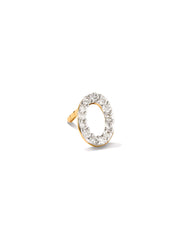 Letter O 14k Yellow Gold Single Stud Earring in White Diamond