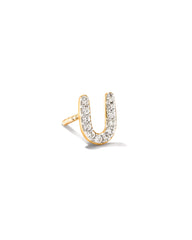 Letter U 14k Yellow Gold Single Stud Earring in White Diamond