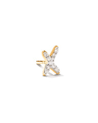 Letter X 14k Yellow Gold Single Stud Earring in White Diamond