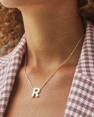 Letter R Pendant Necklace in Silver