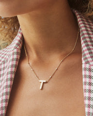 Letter T Pendant Necklace in Silver