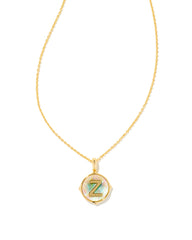 Letter Z Gold Disc Reversible Pendant Necklace in Iridescent Abalone