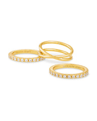 Livy Gold Rings Set of 3 in White Crystal