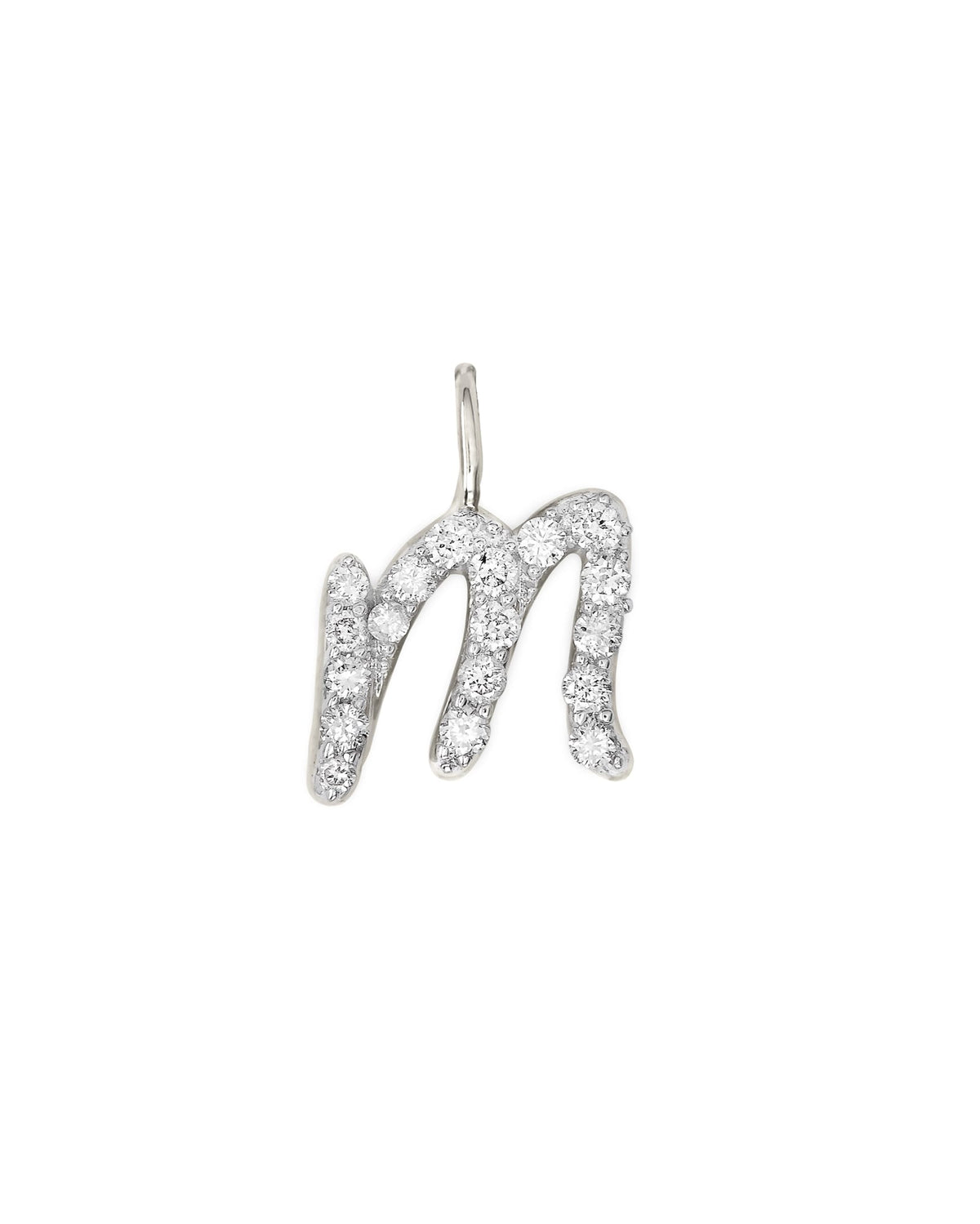 0.12 ct 14k White Gold Letter M Charm in White Diamond