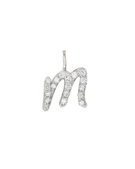 0.12 ct 14k White Gold Letter M Charm in White Diamond