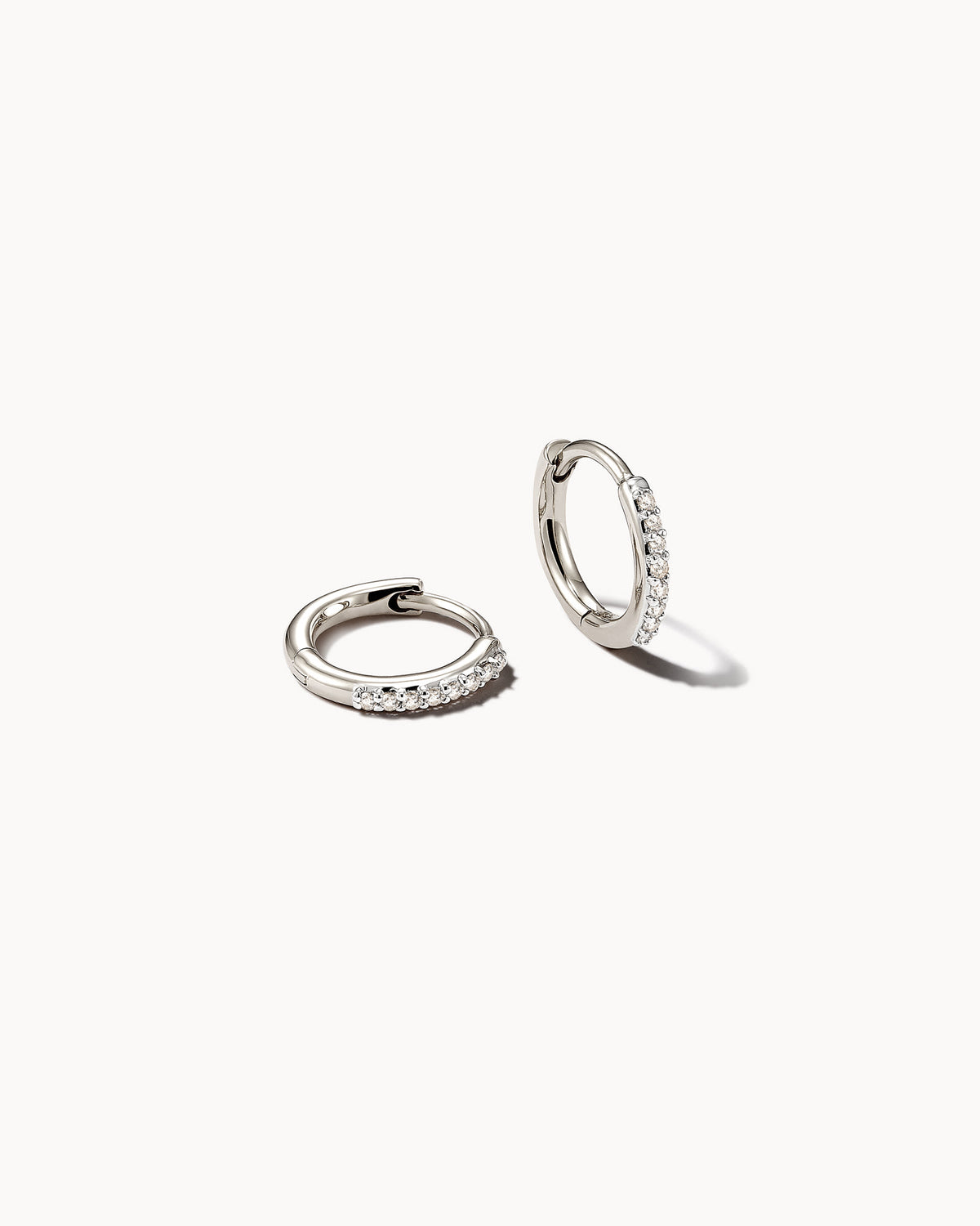 Mila 14k White Gold Huggie Earrings in White Diamond