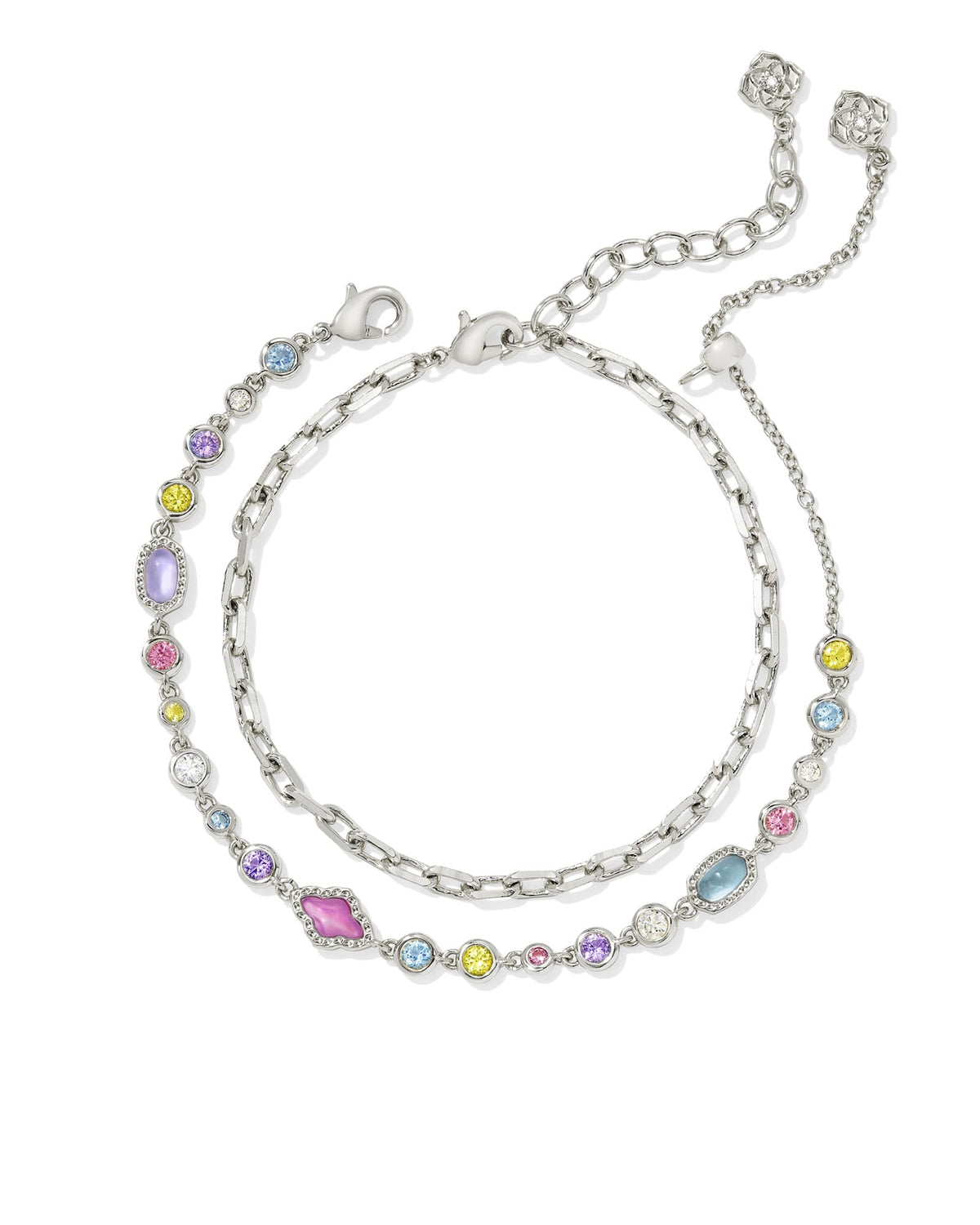 Mini Elisa and Abbie Silver Set of 2 Delicate Chain Bracelets