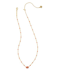 Mini Elisa Gold Enamel Frame Short Pendant Necklace in Variegated Orange Magnesite