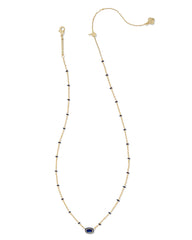 Mini Elisa Gold Enamel Frame Short Pendant Necklace in Navy Mother-of-Pearl