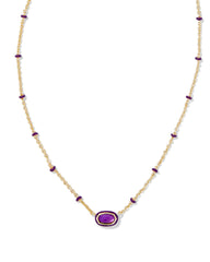 Mini Elisa Gold Enamel Frame Short Pendant Necklace in Purple Mother-of-Pearl