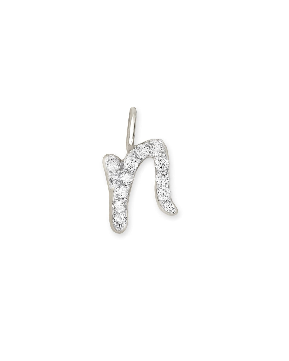 14k White Gold Letter N Charm in White Diamond