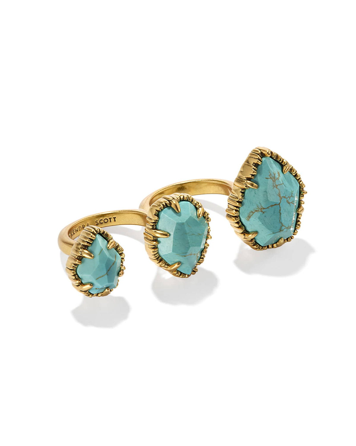 Naomi Vintage Gold Two Finger Statement Ring in Variegated Turquoise Magnesite