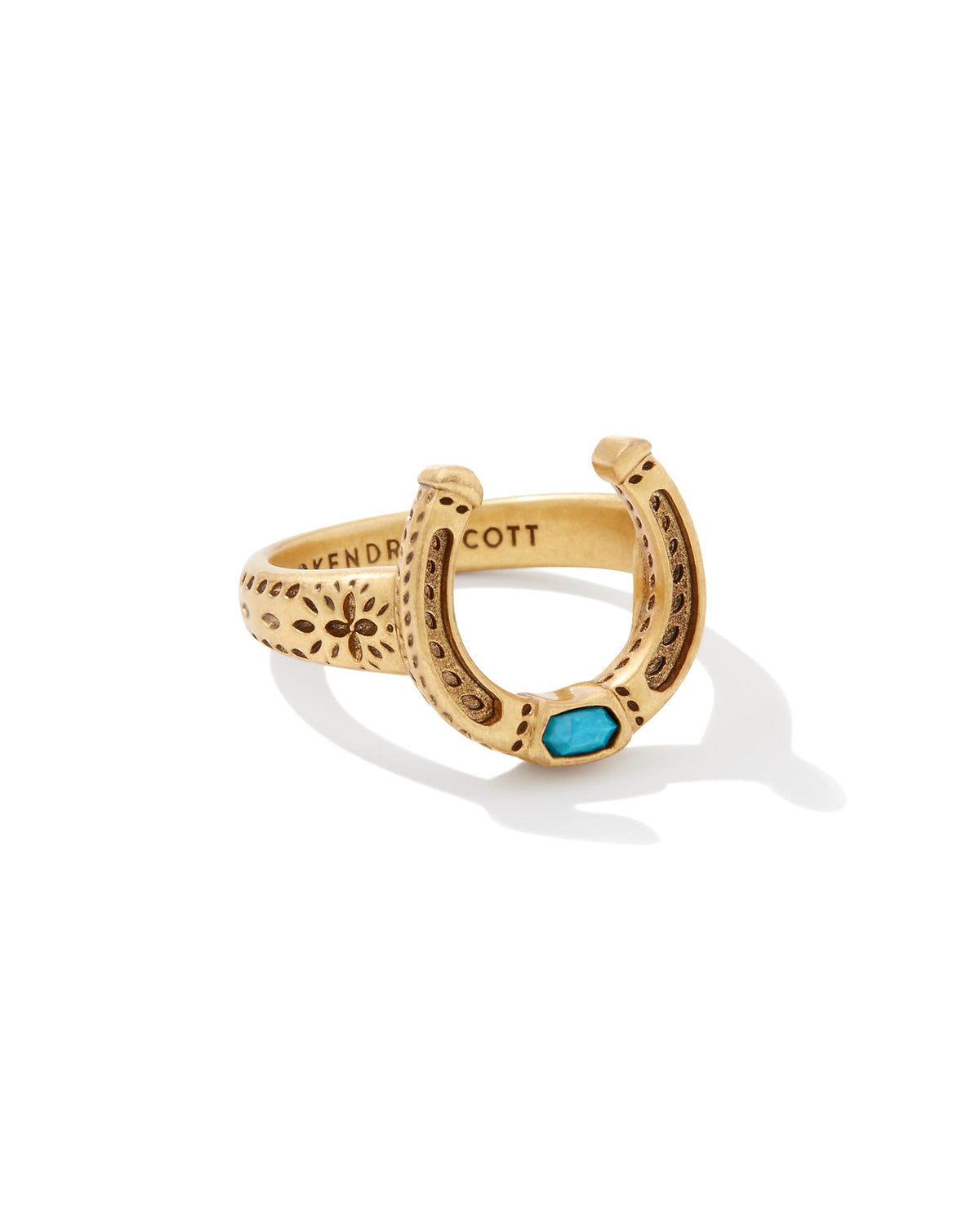 Noble Vintage Gold Horseshoe Cocktail Ring in Variegated Dark Teal Magnesite
