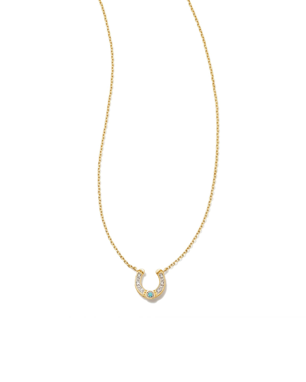 Noble 14k Yellow Gold Horseshoe Short Pendant Necklace in Turquoise