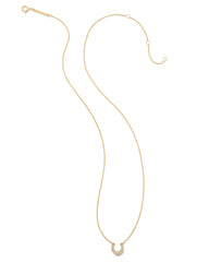 Noble 14k Yellow Gold Horseshoe Short Pendant Necklace in White Diamond