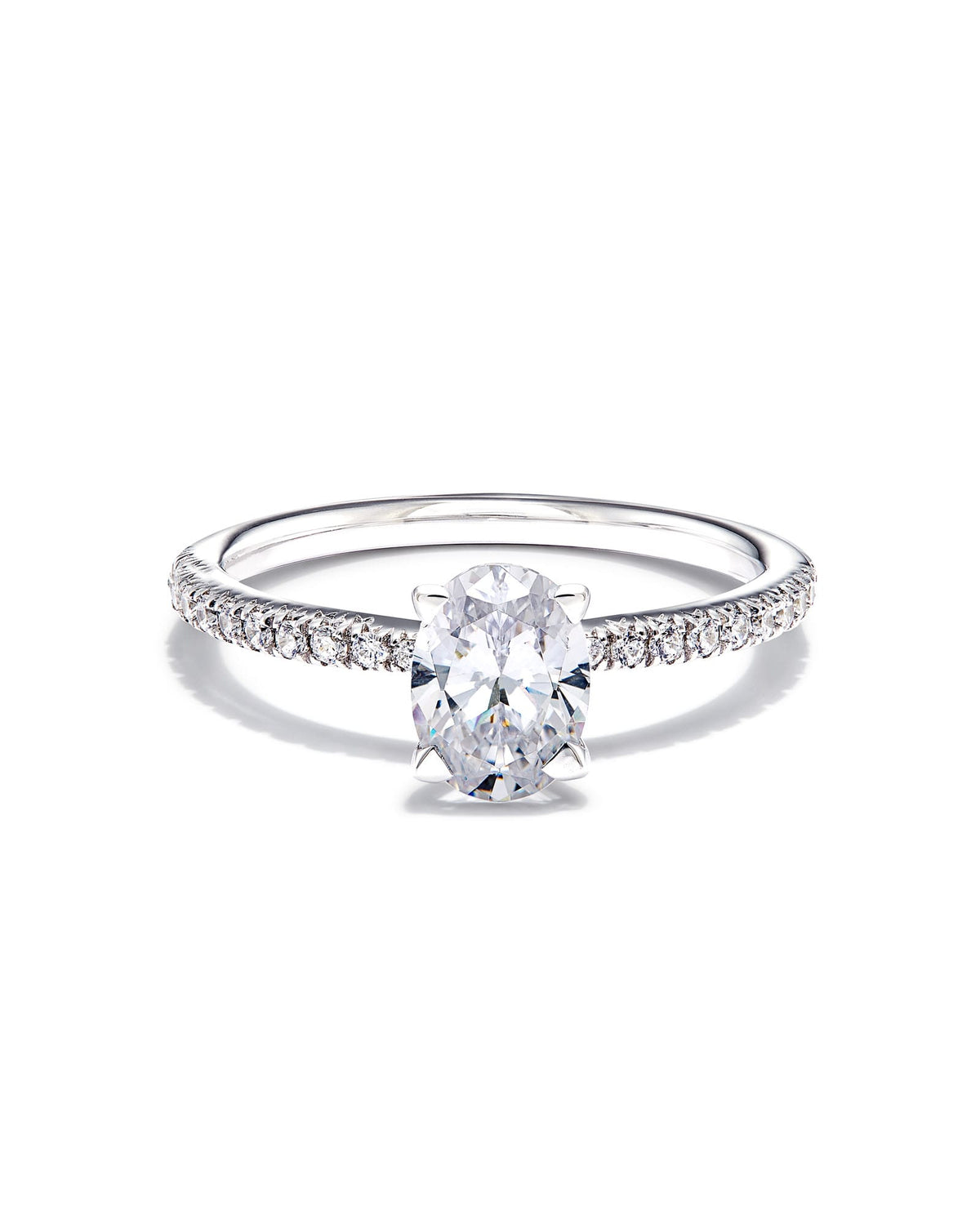 1 ct Oval Solitaire Engagement Ring with Pave Diamonds in 14k White Gold
