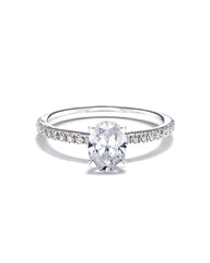 1 ct Oval Solitaire Engagement Ring with Pave Diamonds in 14k White Gold