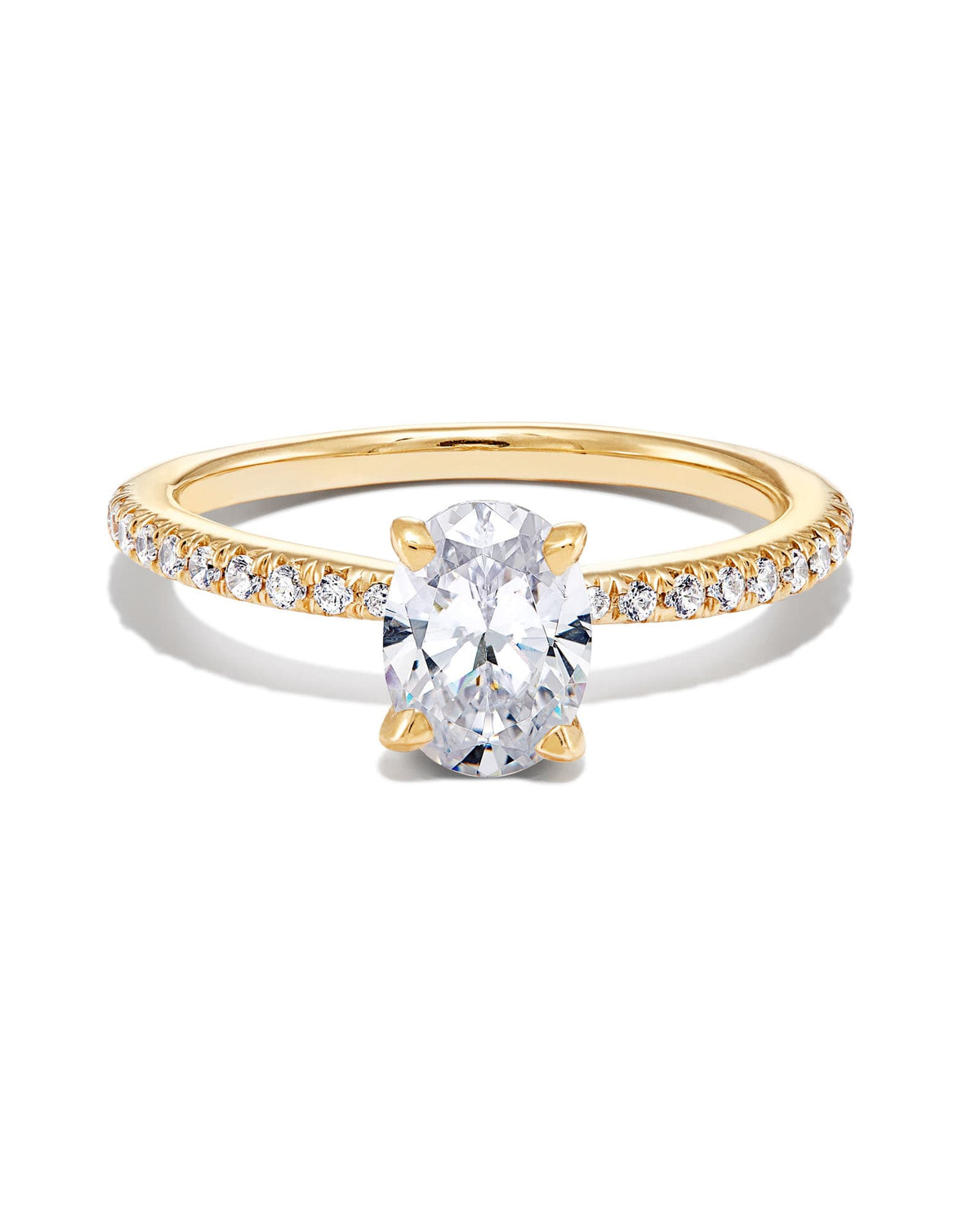 0.5 ct Oval Solitaire Engagement Ring with Pave Diamonds in 14k Yellow Gold