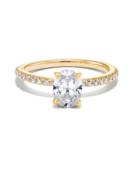 1 ct Oval Solitaire Engagement Ring with Pave Diamonds in 14k Yellow Gold