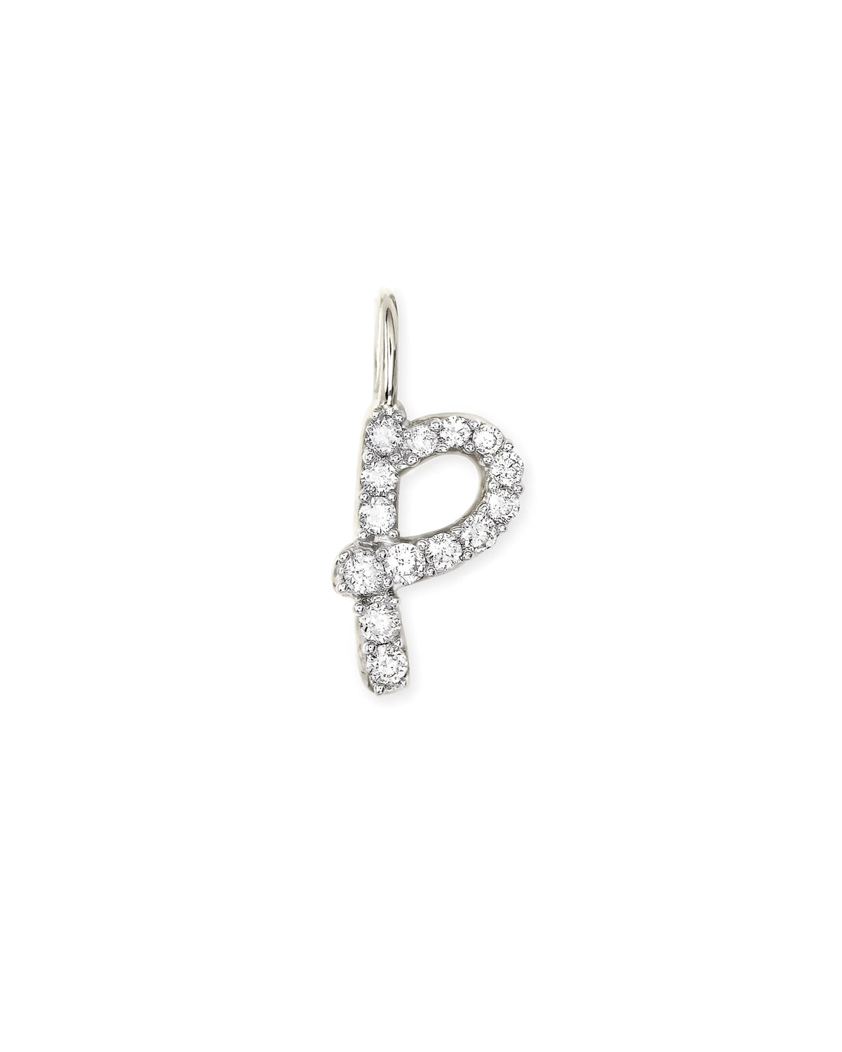 14k White Gold Letter P Charm in White Diamond