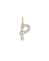 14k Yellow Gold Letter P Charm in White Diamond