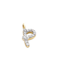 14k Yellow Gold Letter P Charm in White Diamond