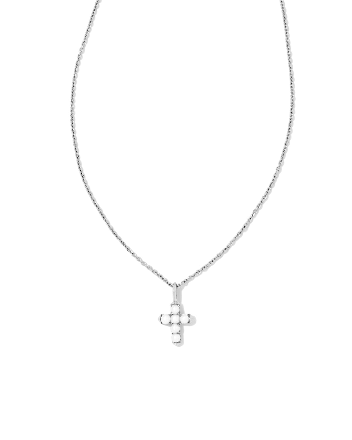 Pearl 14k White Gold Cross Pendant Necklace in Freshwater Cultured Pearl