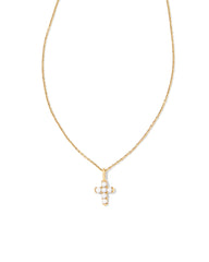 Pearl 14k Yellow Gold Cross Pendant Necklace in Freshwater Cultured Pearl