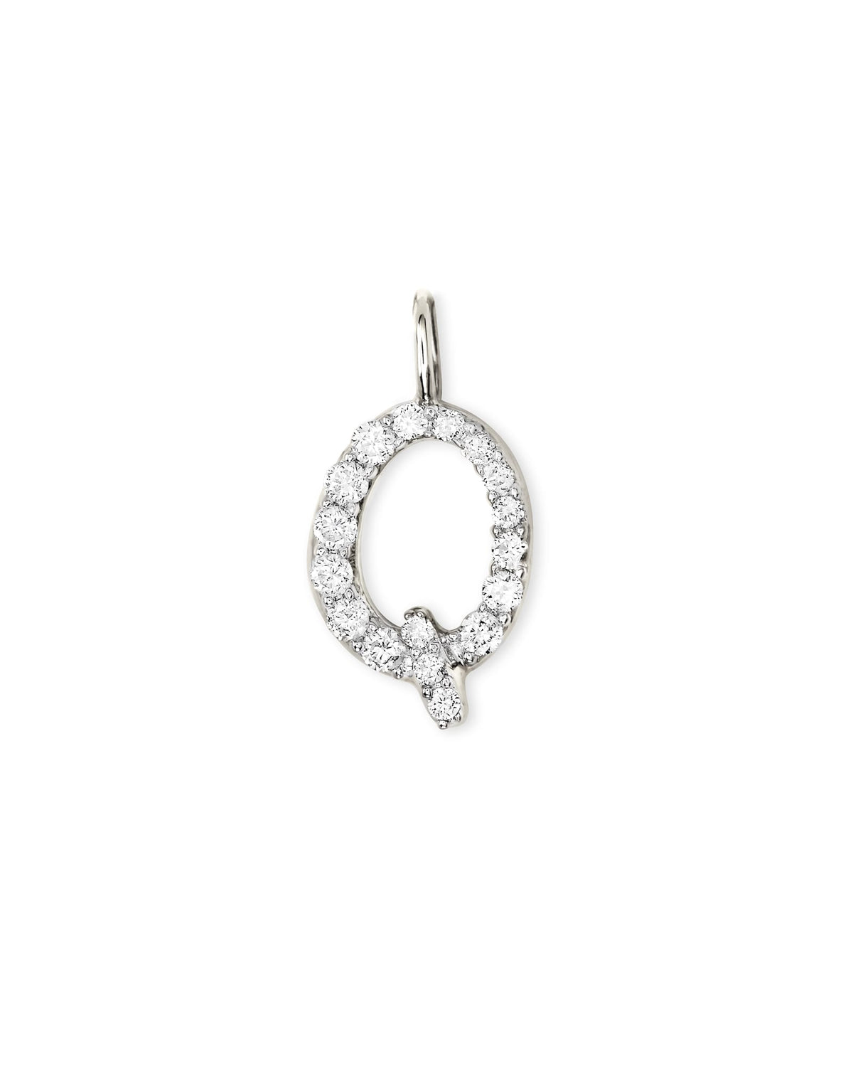 14k White Gold Letter Q Charm in White Diamond