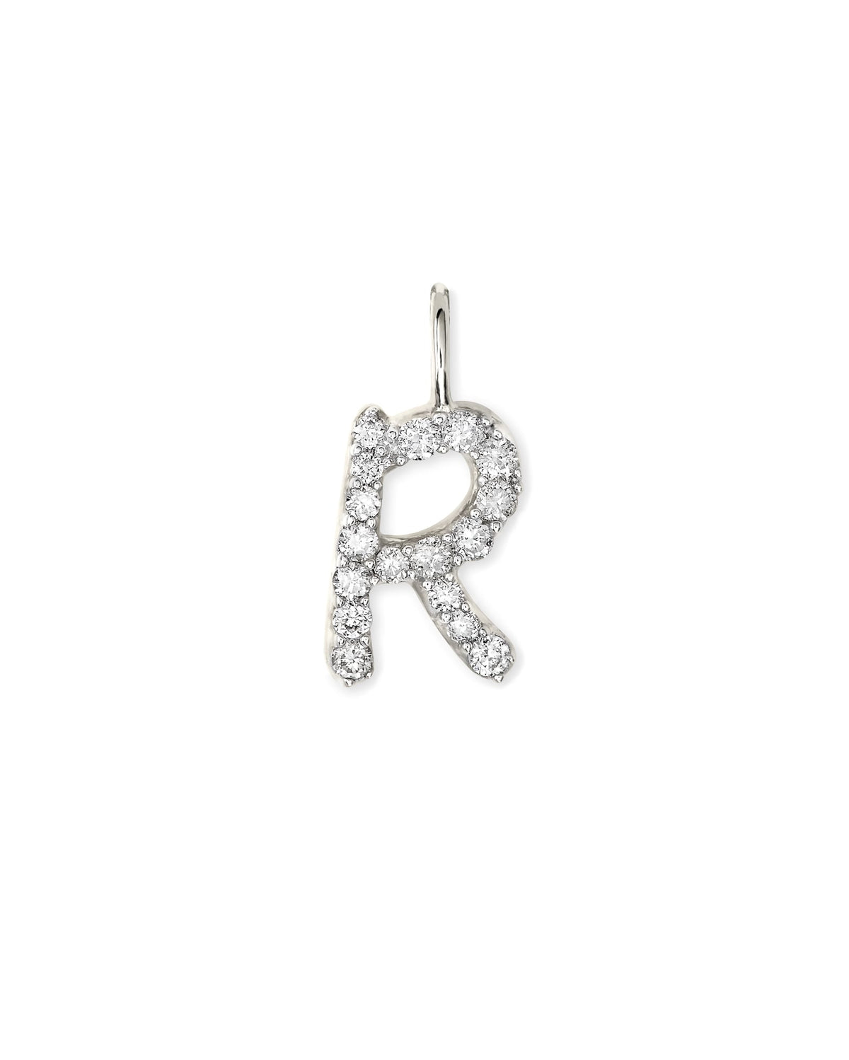 0.12 ct 14k White Gold Letter R Charm in White Diamond