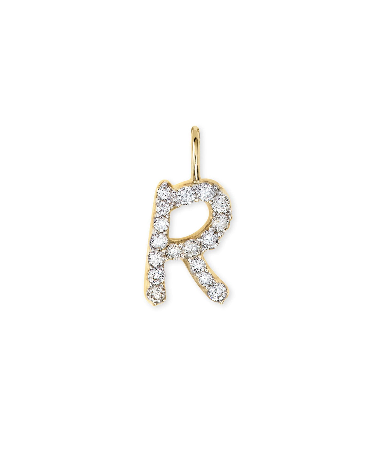 14k Yellow Gold Letter R Charm in White Diamond