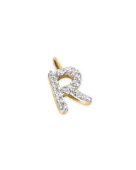 14k Yellow Gold Letter R Charm in White Diamond