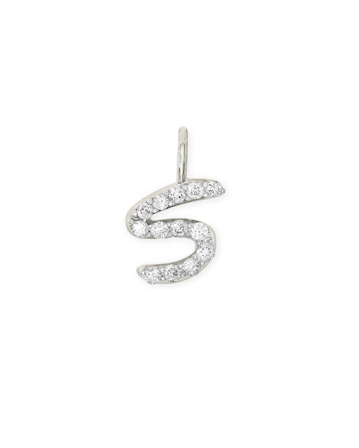 14k White Gold Letter S Charm in White Diamond