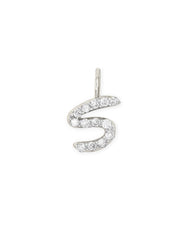 14k White Gold Letter S Charm in White Diamond
