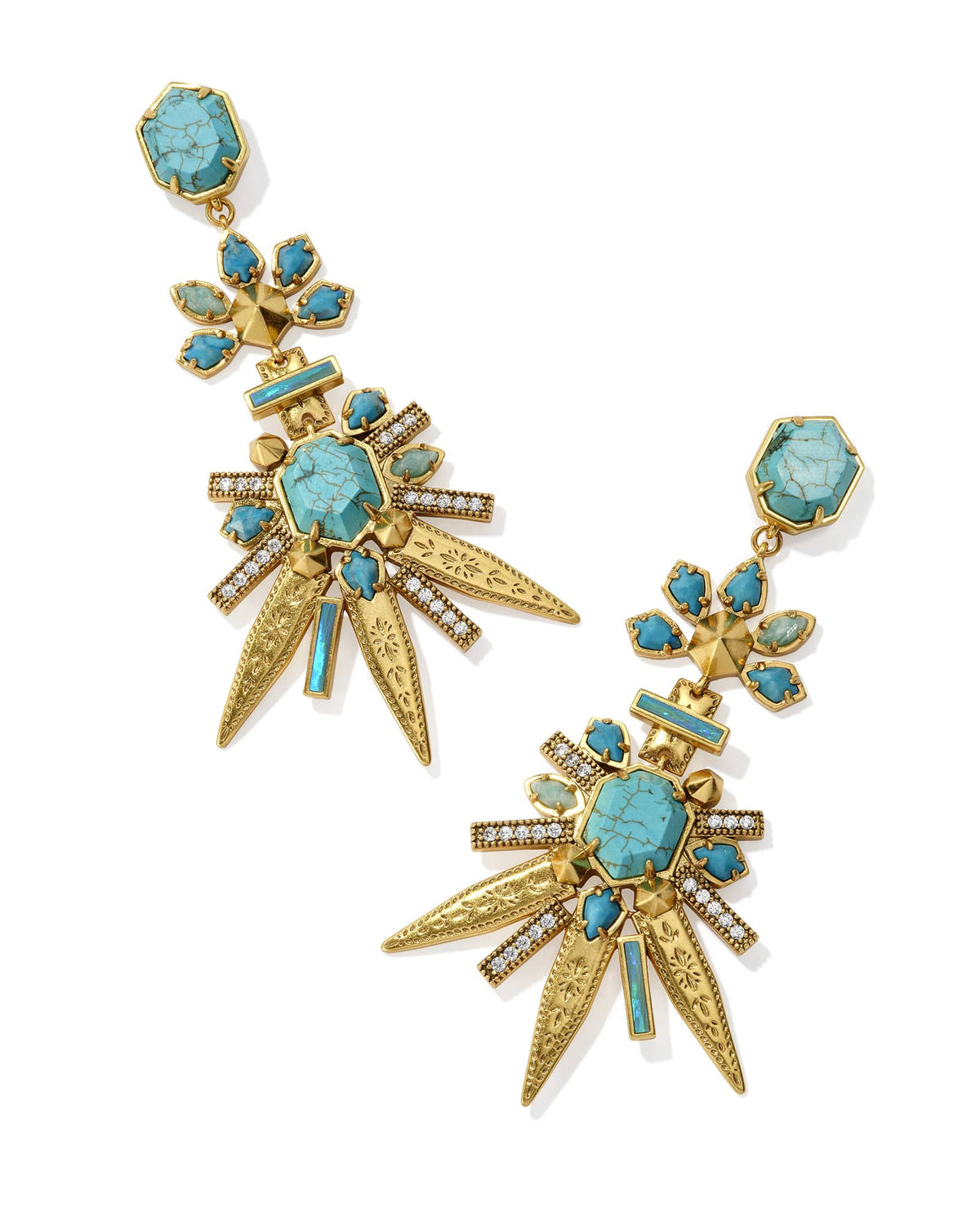 Serayah Vintage Gold Statement Earrings in Teal Mix