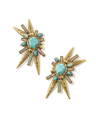 Serayah Vintage Gold Statement Stud Earrings in Teal Mix