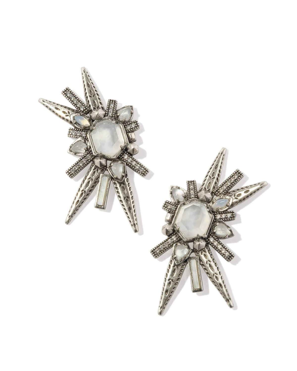 Serayah Vintage Silver Statement Stud Earrings in White Mix