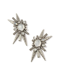 Serayah Vintage Silver Statement Stud Earrings in White Mix
