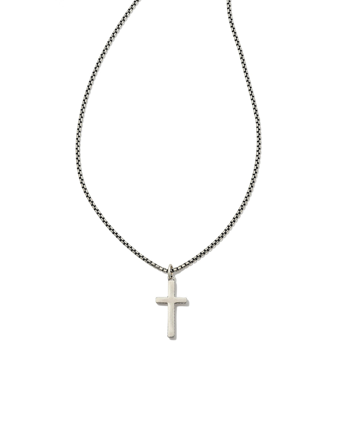 Small Cross Charm Necklace in Oxidized Sterling Silver