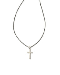 Small Cross Charm Necklace in Oxidized Sterling Silver