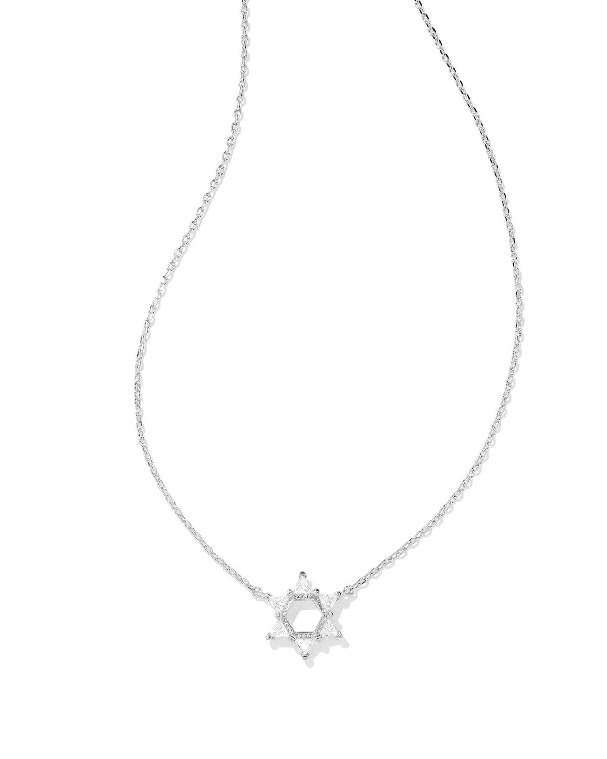 Star of David Silver Crystal Short Pendant Necklace in White CZ