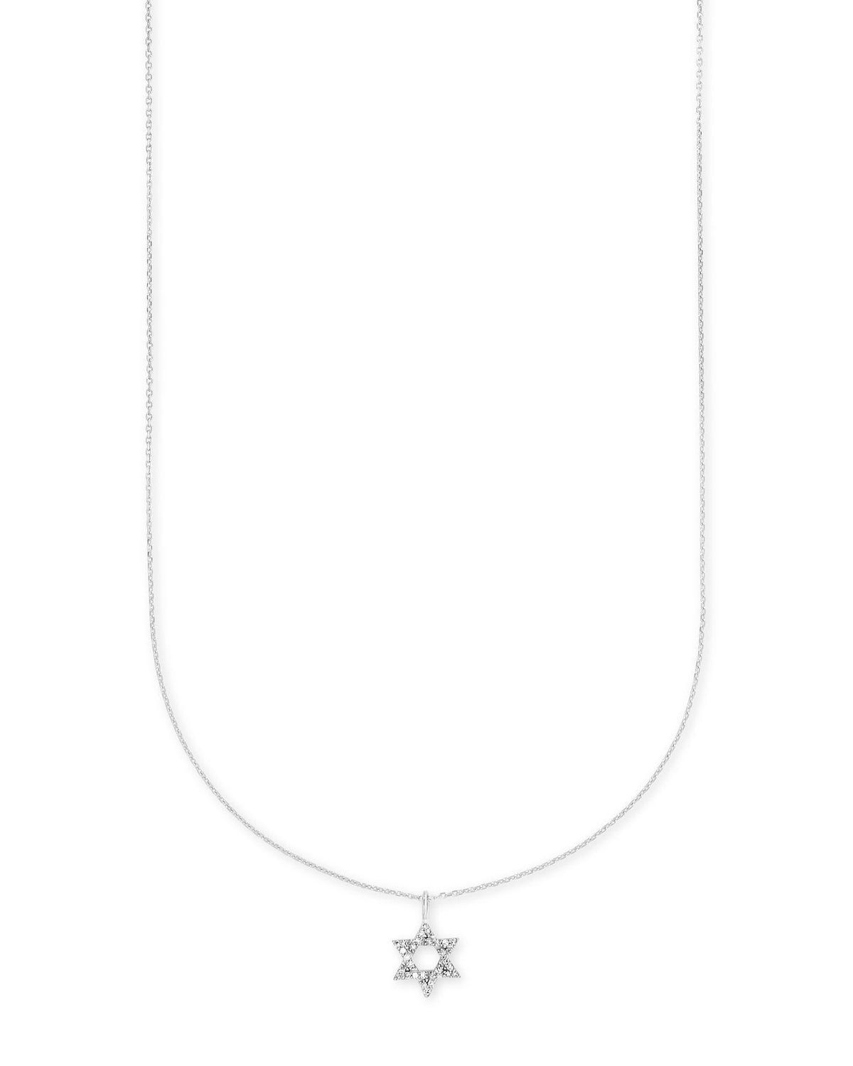 Star of David 14k White Gold Pendant Necklace in White Diamonds