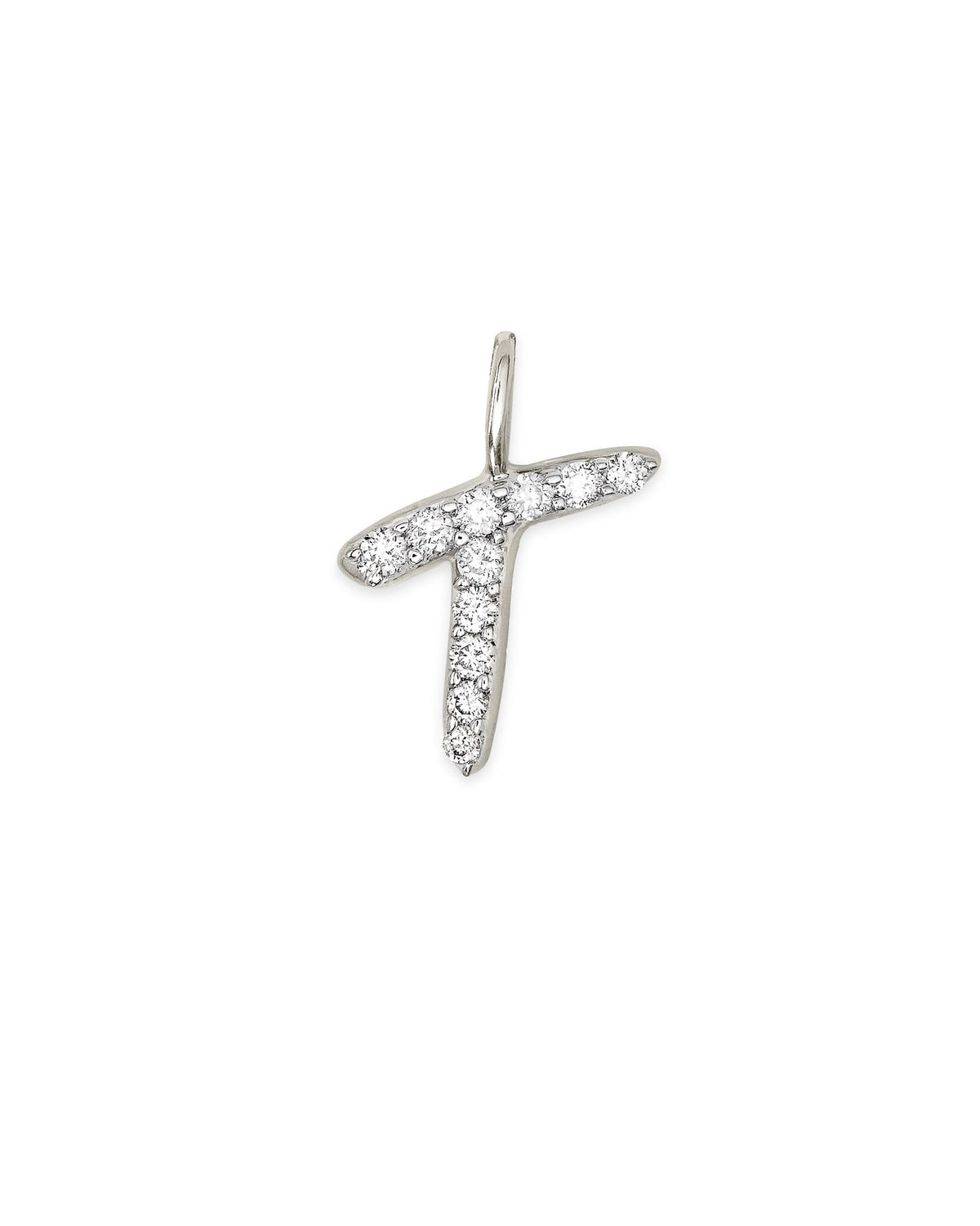 14k White Gold Letter T Charm in White Diamond
