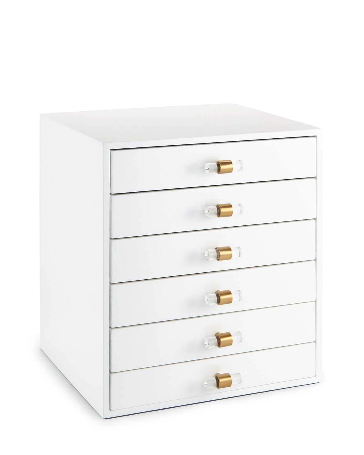 Tall Antique Brass Jewelry Box in White Lacquer